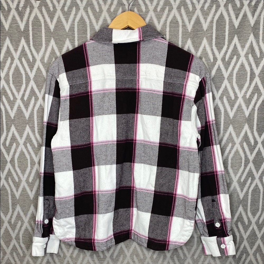 J. Crew Black and White Plaid Button Down Flannel Shirt with Pink Size: 6 - Picture 3 of 5